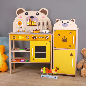 Cartoon Bear Wooden Kitchen Playset Toy