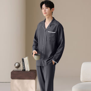 Cotton Sleepwear Set Long Sleeve Pant Set For Men Spring Autumn