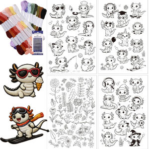 Axolotl Floral Stick & Stitch Water Soluble Embroidery Paper Wash Away Transfer Stabilizers for DIY Hand Sewing Crafts