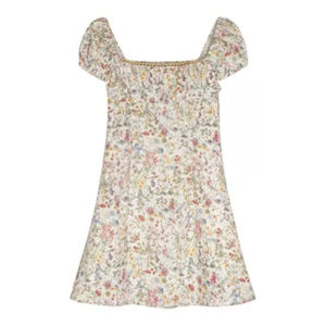 French Style Floral Print A-Line Short Dress Spring
