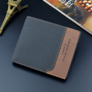 Mens Short Wallet Fashionable Color Block Slim Large Capacity Matte Zipper Horizontal Soft PU Leather Business OL Style