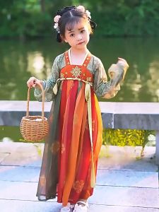 Cosplay Summer Chinese Folk Dance Perform Wear clothes hanfu girl kids Child Tang Dynasty traditional dress ancient Stage Carnival Performance Dress for 4 5 6 7 8 9 10 11 years old