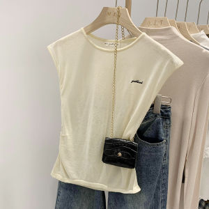 Áo Thun Nữ Dệt Kim Thêu Chữ Mùa Hè Dáng Ôm Vừa Vặn Cổ Tròn Không Tay Thời Trang Công Sở Phong Cách Hàn Quốc Chất Liệu Khác