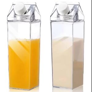 1pcs Milk Carton Water Bottle Transparent Plastic Square Milk Orange Juice Tea Container Box Sport Cup for Sports Travel Camping