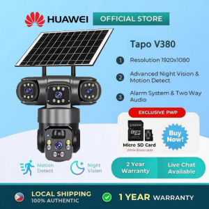 【LazPayLater】Outdoor Solar HUAWEI CCTV Camera Wifi Connect 360 Three Lens Waterproof Alarm Surveillance With Audio and Speaker Auto Tracking Full Color Night Vision