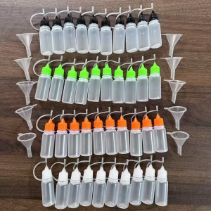 20-piece translucent plastic bottle with 5 funnels for quilting DIY crafts multi-colored caps.