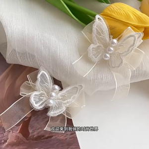 Kẹp tóc bé gái hình bướm ren trắng đính hạt cặp tóc nữ hình bướm ren phối voan đáng yêu PK241