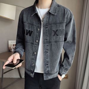 ROMON | Lormen Mens Denim Jacket Casual Fleece-Lined Stand Collar Workwear Style Spring Autumn Trendy Warmth Outerwear For Youth