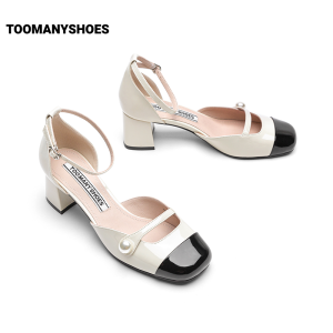 Toomanyshoes | Red Peached Tea Mary Jane Thick Heel Pumps