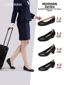 LUSHINAN | Womens Professional Flat Leather Work Shoes with Thick Heel