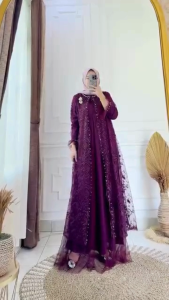Lydia Dress Tille Mix Brukat Apk Payet Gamis Ibu Ibu Model Sekarang Dress Wanita Kondangan Elegan