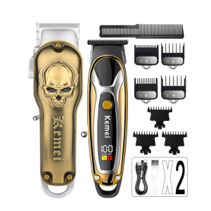 Kemei KM-1961 KM-1598 Professional Gold Hair Clipper Set Rechargeable Electric Heavy-duty Razor For Haircut Original Kit
