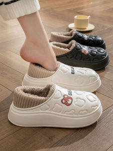 Waterproof Cotton Slippers Ladies Indoor Home Winter New Style Warm Fleece Backed Slip-On Shoes Men Cartoon Couples Home Shoes