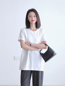 Pure Cotton round Neck Short Sleeve Mid-Length T-Shirt Yoga Pants Compatible Slimming Design Casual Commute Style Knitted Fabric