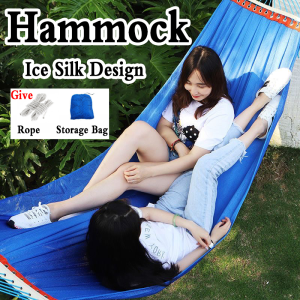 Portable Outdoor  Hammock Sleeping Camping Hammock Outdoor Camping Swing Hammock Beach Travel Bed Nylon Net Ice Silk Design Buaian Gantung Dewasa Free Storage Bag 吊床