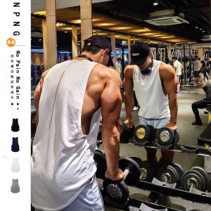 2025 New Mens Sport Vest Breathable Sleeveless Running Training Casual Fitness Clothes round Neck Loose Elastic Cotton Blend