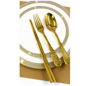 ชุดช้อนส้อมสแตนเลสสีทอง ลัคชูรี่ หรูหรา สีไม่หลุดลอก รับประกันคุณภาพ แบรนด์TwinFishรหัส16สีทอง