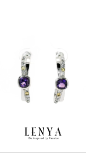 LENYA ต่างหูพลอยอเมทิสต์ เสริมความสงบใจ มีสติ มั่งคั่ง ขนาด 5 มิล ตัวเรือนเงินแท้925 ชุบทองคำขาว
