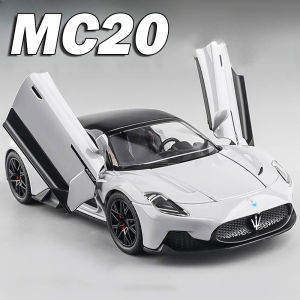 1:24 MC20 SVJ63 Model Miniature Sports Car Toys Alloy Diecast Doors Opened Pull Back Sound Light Ornament Supercars for Kids