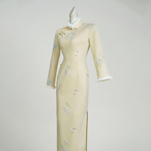 Flattering Waist-cinching Cheongsam Embroidered Long Sleeve Large Size Slimming Conceal Belly Young 2026 New Style