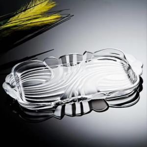 Khay Thuỷ Tinh Pha Lê Chữ Nhật Hoạ Tiết Hoa Văn Có Tay Cầm Sang Trọng MK02