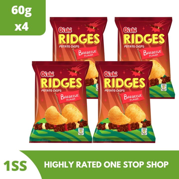 Oishi Ridges Potato Chips Barbecue Flavor, 60g Set of 4 | Lazada PH