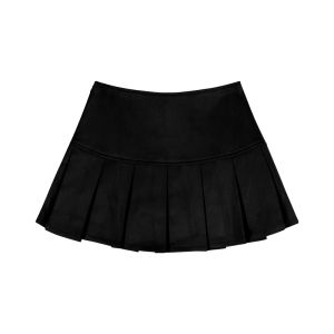 กระโปรงสั้นทรงเอเอวสูงผ้าหนังกบสไตล์ย้อนยุคสำหรับผู้หญิง ฤดูใบไม้ร่วง/ฤดูหนาว กระโปรงสั้นทรงเอทรงเอ