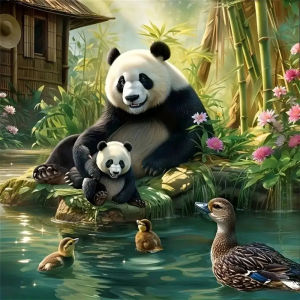 Tranh Thêu Kim Cương Hoạt Hình Panda DIY Tranh Ghép Hình Kim Cương Vuông/tròn Đầy Đủ Bộ Dụng Cụ Thêu Kim Cương Dành Cho Trẻ Em Đồ Chơi Nghệ Thuật Tranh Thêu Chữ Thập