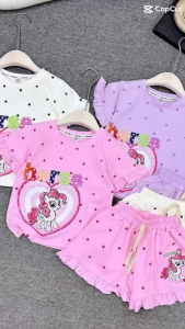 Bộ hè bé gái chấm bi in ngựa PONY size 8-18kg - Chất vải cotton mềm mịn thoáng mát thấm hút mồ hôi - Co giãn thoải mái cho bé vui chơi vận động - Bộ hè bé gái dễ thương