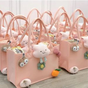 Pink Felt Messenger Bags with Button for Women Casual Large Capacity Handbag Females Shopping Bags Felt Tote Handle Bag Gifts