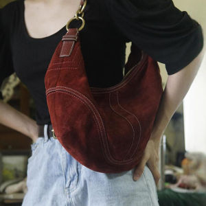 Red Suede Large Capacity Tote Bag Womens 2025 New Handheld Single Shoulder Underarm Hobo Bag Crossbody Dumpling Bag