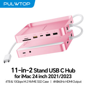 PULWTOP iMac USB Hub with 4K HDMI 2.5G Ethernet USB A/C 10Gbps SD/TF M.2 SSD Enclosure (SSD Not Included) for M1/M3/M4 Pink