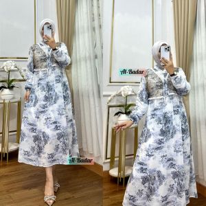 MIDI DRESS BAHAN CERUTY MIX RENDA BURKAT LD 110 CM PB 120 CM