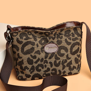 Retro Fashionable Oxford Cloth Leopard Print Crossbody Bag Lightweight Single Shoulder Small Square Bag for Women Casual Use