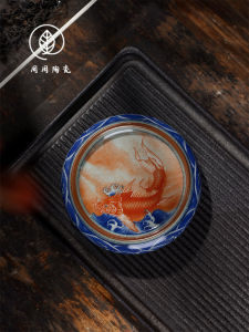 Jingdezhen Ancient Ceramics Vermillion Dragon Pattern Tea Coaster Pot Holder Home Use Gongfu Tea Set Ceramic Handmade Craft