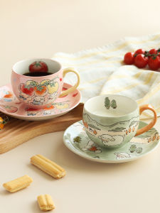 Blue Lotus Hand-Painted Underglaze Ceramic Coffee Cup Ear Hanging Afternoon Tea Set Birthday Gift Japanese Style Diningware