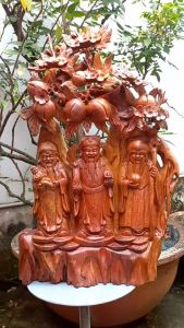 Tượng Phúc Lộc Thọ (Tam Đa) đứng gốc đào - Quà Tặng Tân Gia Khai Trương - Quà Tặng Đồi Tác Khách Hàng - Quà Tặng Đẹp - Trang Trí Nhà Cửa Decor - Đồ Gỗ Mỹ Nghệ