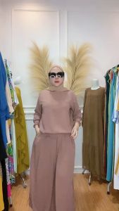 One Set Heba Crinkle Ukuran MLXLXXL Jumbo Terlaris Setelan Wanita Heba Bahan Crinkle Airflow Kekinian Setelan Baju Muslim Heba Crinkle Terbaru