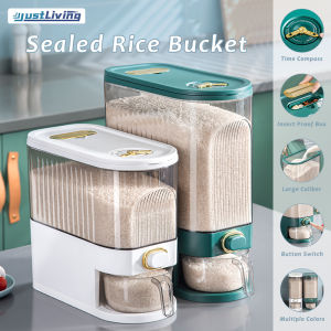 JustLiving 1PC Large Capacity Rice Dispenser Kitchen Moisture Proof Hermetic Flour Rice Container Cereals Bucket Storage Box Coffee Bean Pet Food Sealed Jar Grain Organizer Transparent Pressing Rice Bucket