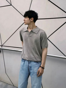 ZHUOCAN | Áo Polo Knit Tay Ngắn Phong Cách Vintage