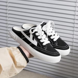 Womens Canvas Slip-On Shoes Summer 2025 New Style Deqin Lazy Outdoor Wear Student Head Cover Cloth Flat Heel Rubber Sole