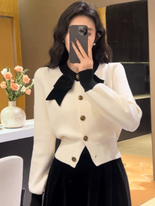 Áo Len Dệt Kim Cổ Chữ V Thắt Nút Bướm Thời Trang Xuân Hè Cho Nữ Áo Khoác Ngoài Dài Tay Dáng Rộng Thoải Mái Chất Liệu Polyester