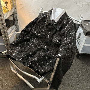 Mens And Womens Thickened Glitter Denim Jacket Loose Casual Spring Autumn High Fashion Trendy Brand Jacket Long Sleeve Flip Collar