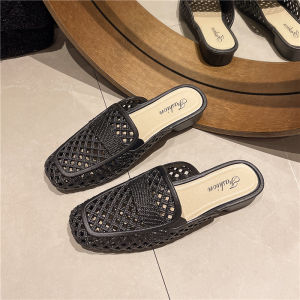 Ladies Flat Bottom Sandals Summer Outdoor Wear Versatile Slip-On Cool Slippers Korean Style Hollow out Design PVC Fiber Upgraded