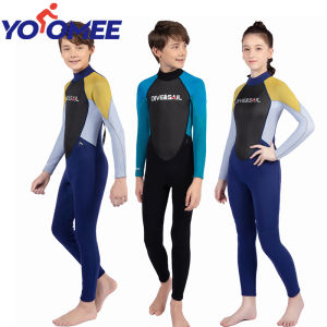 Yoomee ชูดดำน้ำเต็มตัวสำหรับเด็กและเยาวชน - Baju Menyelam Neoprene ชูดว่ายน้ำรักษาอุณหภูมิโต้คลู่เด็กหญิงเด็กชายรูดซิปหลังสำหรับดำน้ำฟรีไดฟ์วิ่ง