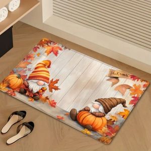 VIKAMA Thanksgiving Gnome Pumpkin Door Mat Fall Print Welcome Rug Non Slip For Entryway Front Door Indoor Outdoor Decor