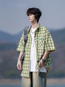 HetingHOME | Hetinghome Loose Fit Short Sleeve Shirt Couples Summer Casual Wear American Style Polyester Blend Youth Fashion Shirt