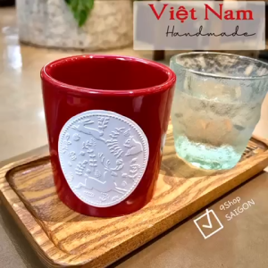 [Handmade From VIETNAM] 01 Chiếc Cốc/ Ly/ Đựng Nến Đỏ Tươi Khắc Hươu Thỏ Siêu Cute