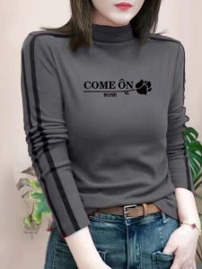 Dralon Soft and Thickened Thermal Clothes Female 2024 Fall and Winter Western Style Slim Fit Easiest for Match Side Stripe Casual Fashion Trend Tops