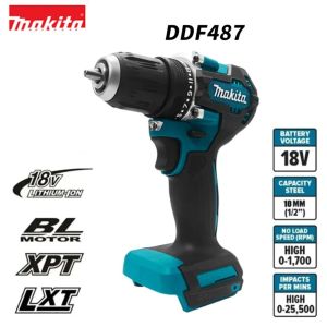 Makita | Makita DDF487 18V Brushless Cordless Hammer Drill Driver 2 Speed 1700RPM 410W 21 Torque Settings 10mm Chuck LED Light Bare Tool